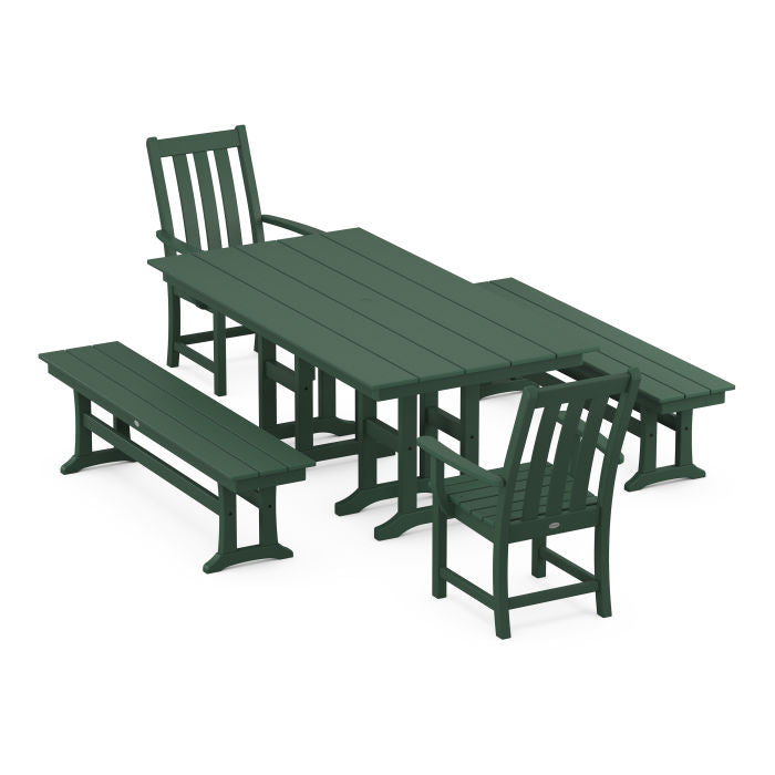 Vineyard 5-Piece Farmhouse Dining Set with Benches