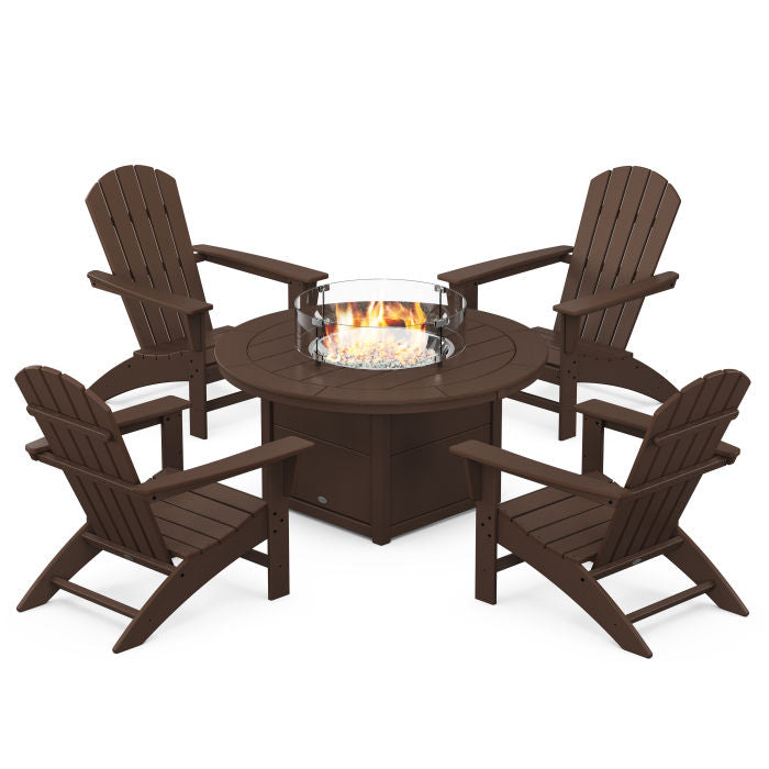 Nautical 5-Piece Adirondack Chair Conversation Set with Fire Pit Table