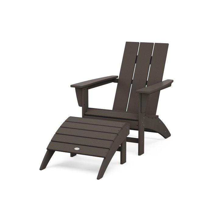 Modern Adirondack Chair 2-Piece Set with Ottoman in Vintage Finish