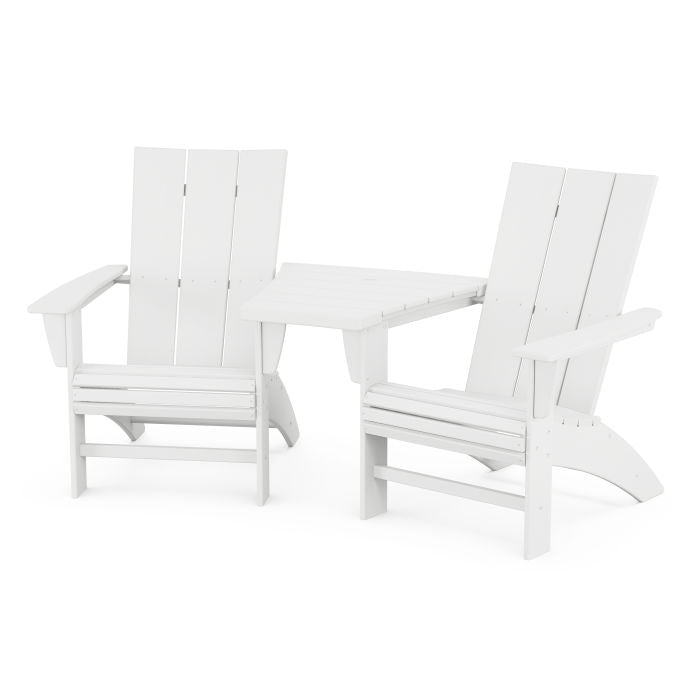 Modern 3-Piece Curveback Adirondack Set with Angled Connecting Table