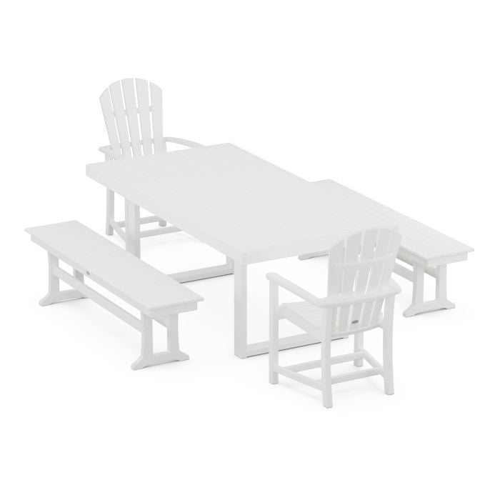 Palm Coast 5-Piece Dining Set with Benches
