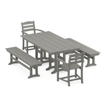 La Casa Café 5-Piece Farmhouse Dining Set with Benches