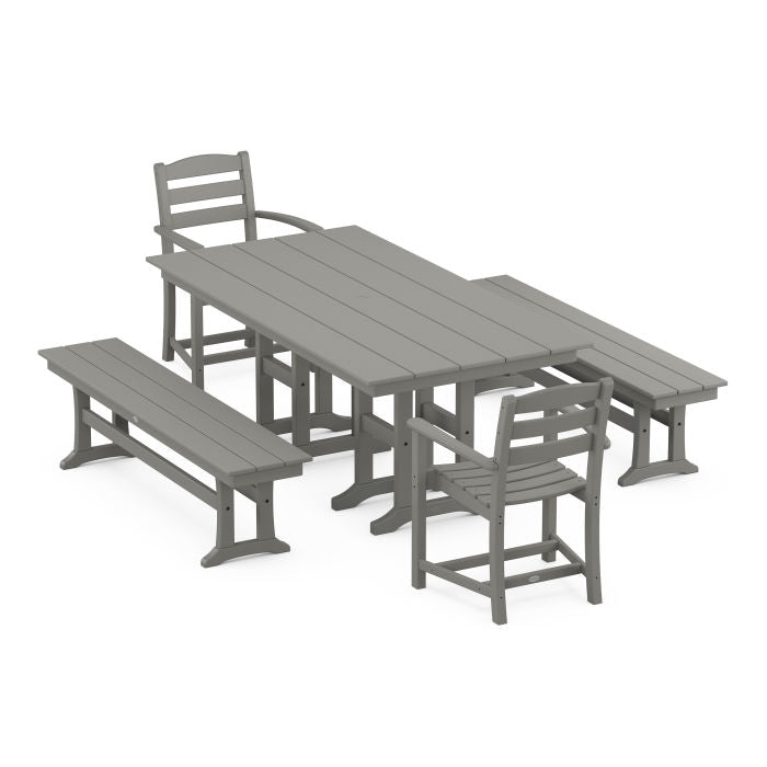 La Casa Café 5-Piece Farmhouse Dining Set with Benches