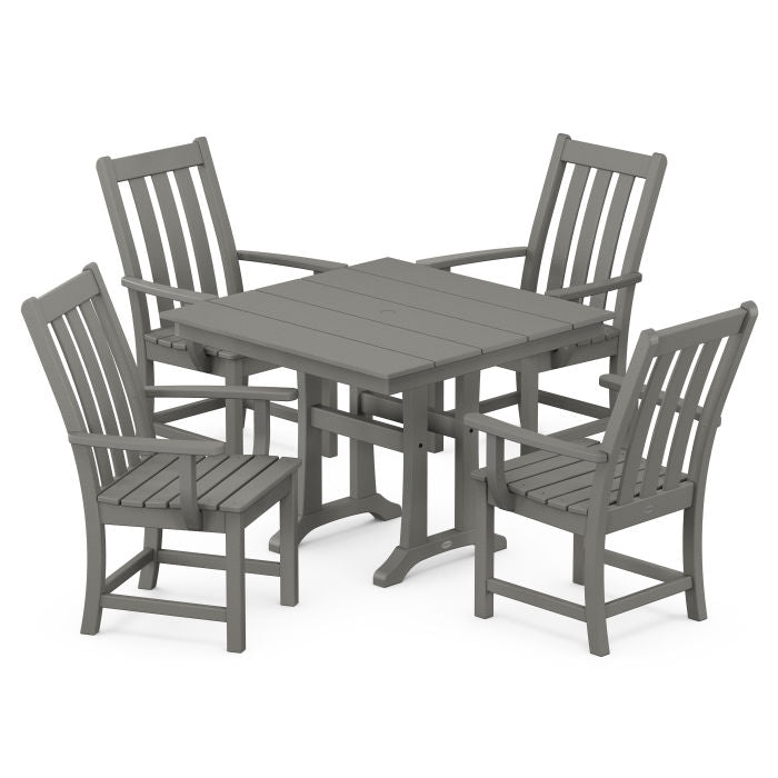 Vineyard 5-Piece Farmhouse Trestle Arm Chair Dining Set