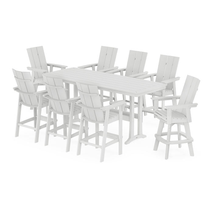 Modern Curveback Adirondack Swivel 9-Piece Bar Set with Trestle Legs