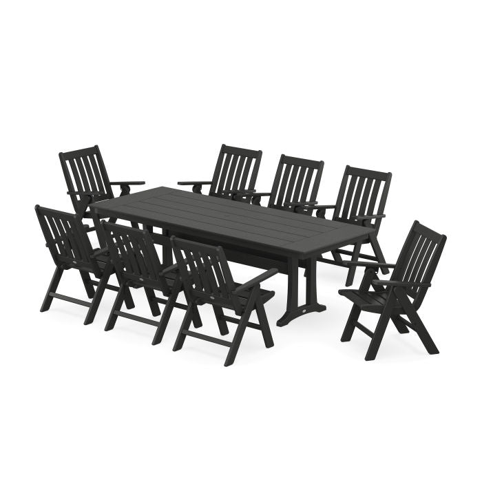 Vineyard Folding 9-Piece Farmhouse Dining Set with Trestle Legs