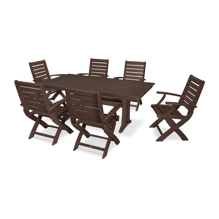 Signature Folding Chair 7-Piece Farmhouse Dining Set with Trestle Legs