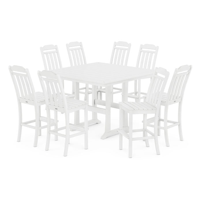 Country Living 9-Piece Square Side Chair Bar Set with Trestle Legs