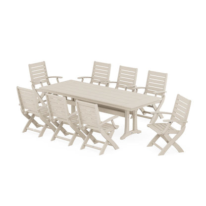 Signature Folding 9-Piece Farmhouse Trestle Dining Set with Trestle Legs