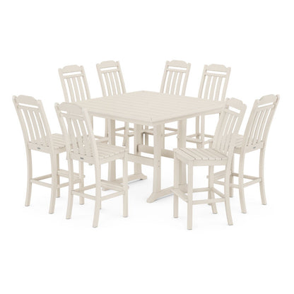 Country Living 9-Piece Square Side Chair Bar Set with Trestle Legs