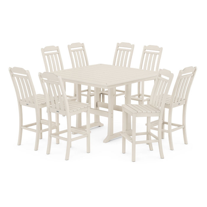 Country Living 9-Piece Square Side Chair Bar Set with Trestle Legs