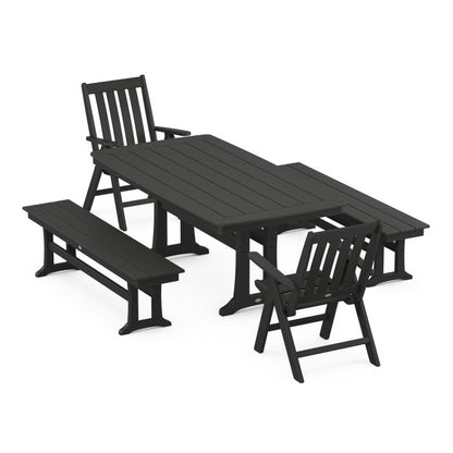 Vineyard Folding Chair 5-Piece Dining Set with Trestle Legs and Benches