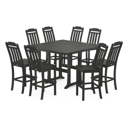 Country Living 9-Piece Square Farmhouse Side Chair Bar Set with Trestle Legs