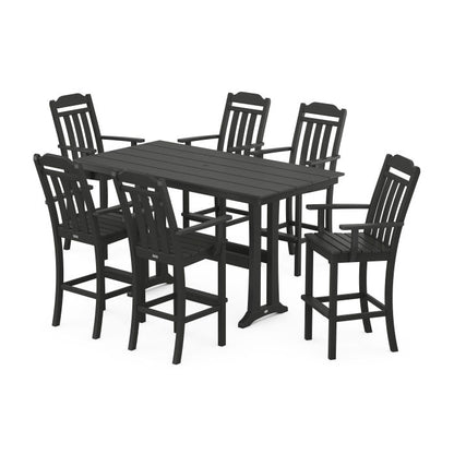 Country Living Arm Chair 7-Piece Farmhouse Bar Set with Trestle Legs
