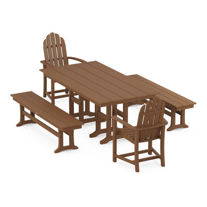 Classic Adirondack 5-Piece Farmhouse Dining Set with Benches