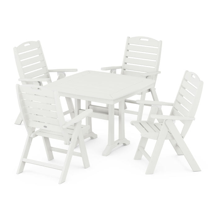 Nautical Folding Highback Chair 5-Piece Dining Set with Trestle Legs in Vintage Finish