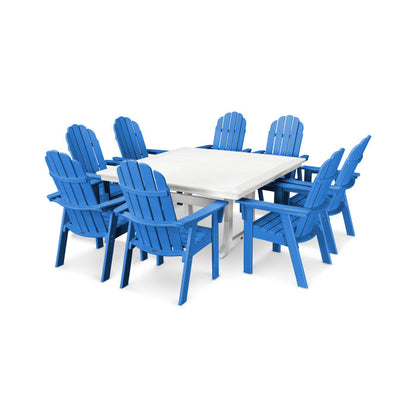 Vineyard Curveback Adirondack 9-Piece Nautical Trestle Dining Set