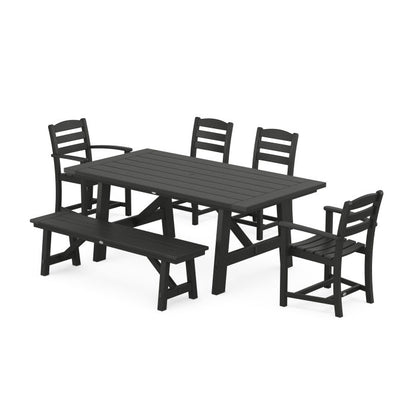 La Casa Cafe 6-Piece Rustic Farmhouse Dining Set with Bench