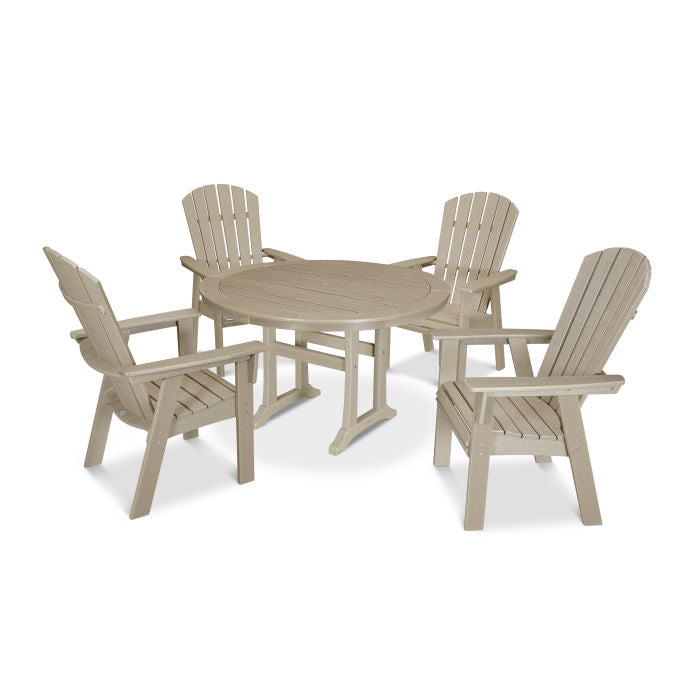 Nautical Curveback Adirondack 5-Piece Round Dining Set with Trestle Legs in Vintage Finish