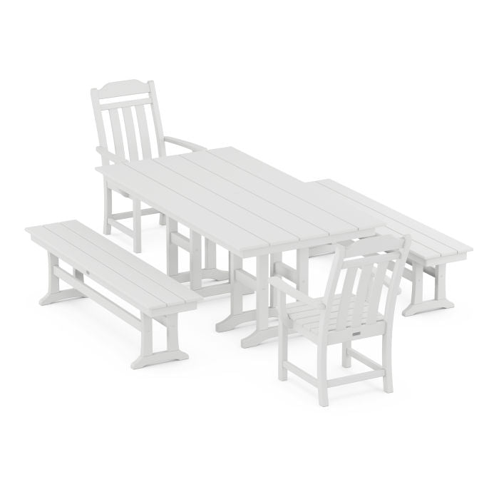 Country Living 5-Piece Farmhouse Dining Set with Benches