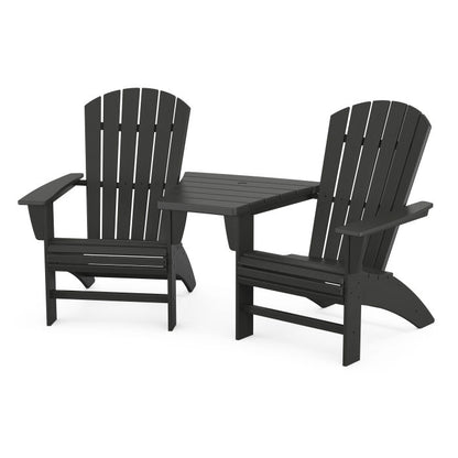 Nautical 3-Piece Curveback Adirondack Set with Angled Connecting Table