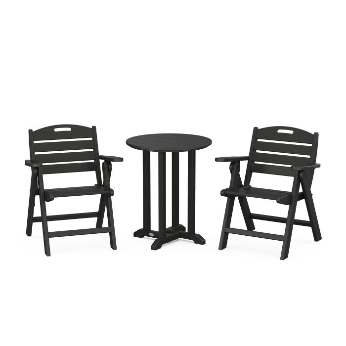 Nautical Folding Lowback Chair 3-Piece Round Dining Set