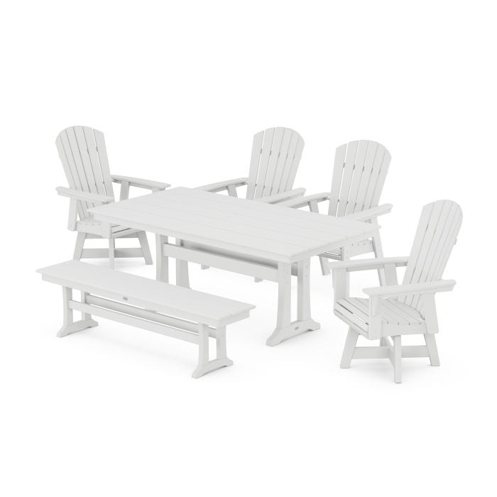 Nautical Adirondack Swivel 6-Piece Farmhouse Dining Set With Trestle Legs