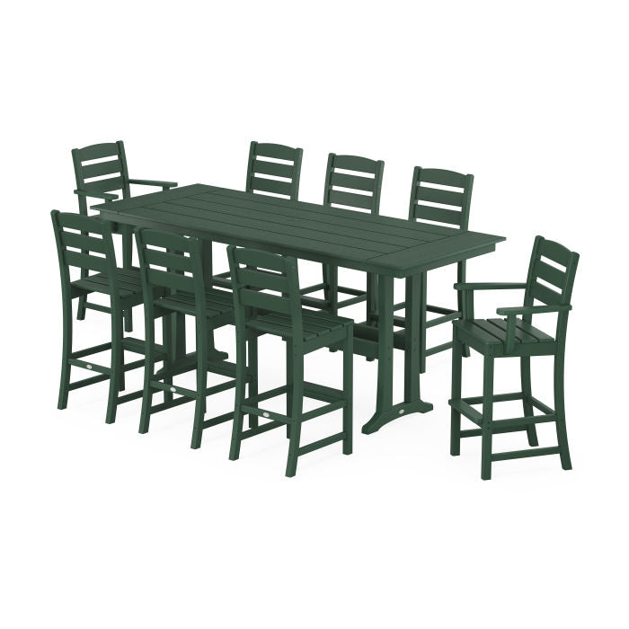 Lakeside 9-Piece Farmhouse Bar Set with Trestle Legs