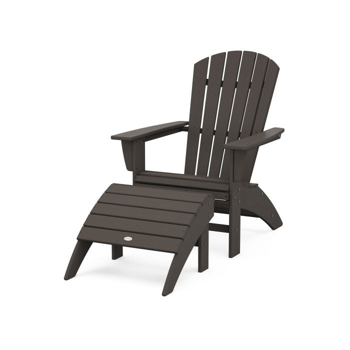 Nautical Curveback Adirondack Chair 2-Piece Set with Ottoman in Vintage Finish