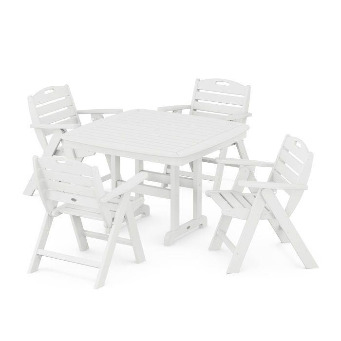Nautical Folding Lowback Chair 5-Piece Dining Set with Trestle Legs
