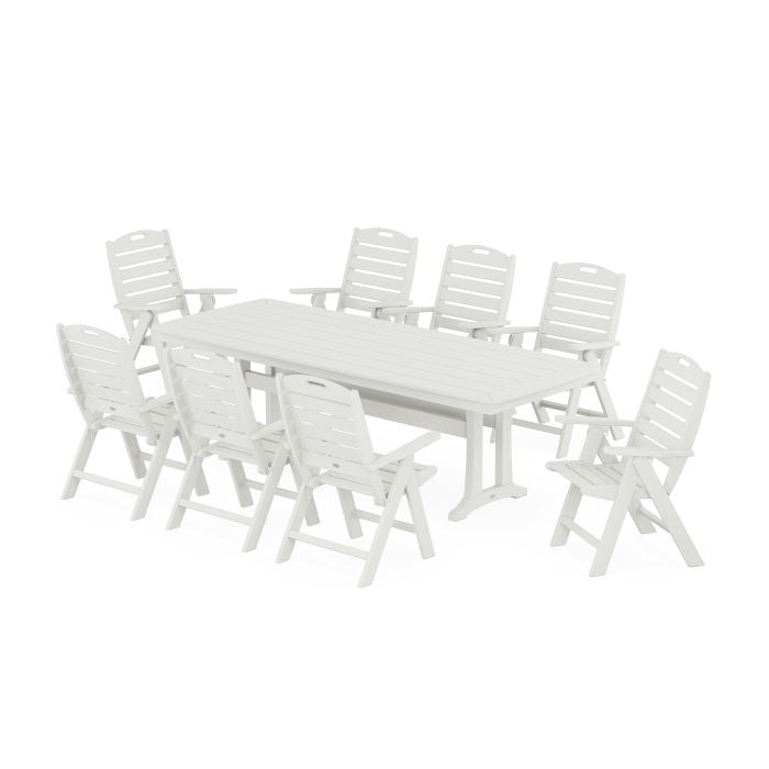 Nautical Highback 9-Piece Dining Set with Trestle Legs in Vintage Finish