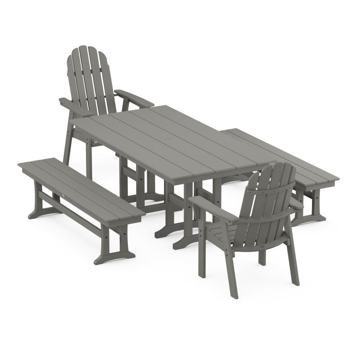 Vineyard Curveback Adirondack 5-Piece Farmhouse Dining Set with Benches