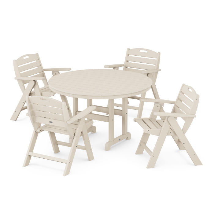 Nautical Folding Lowback Chair 5-Piece Round Farmhouse Dining Set