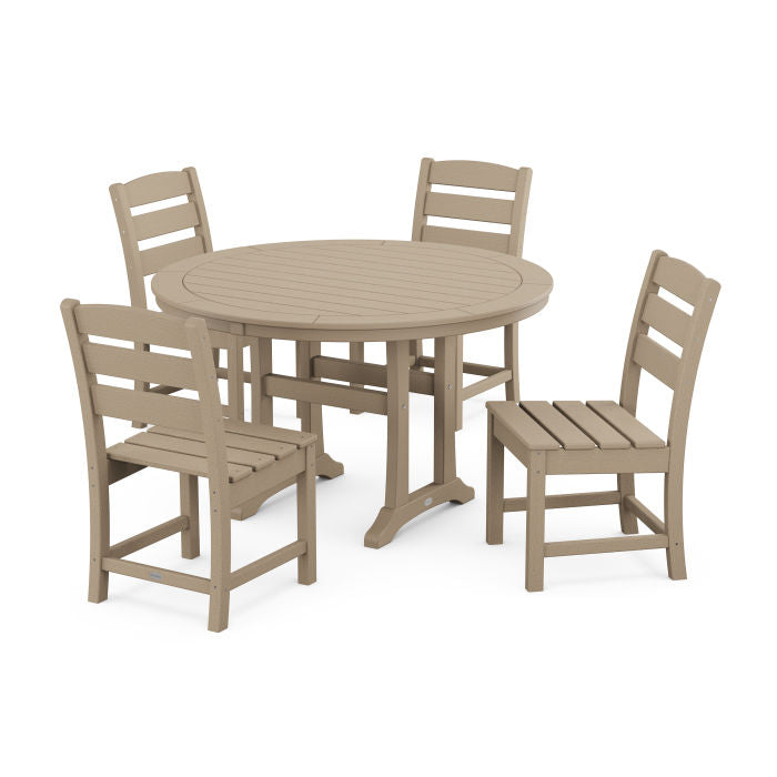 Lakeside Side Chair 5-Piece Round Dining Set With Trestle Legs in Vintage Finish