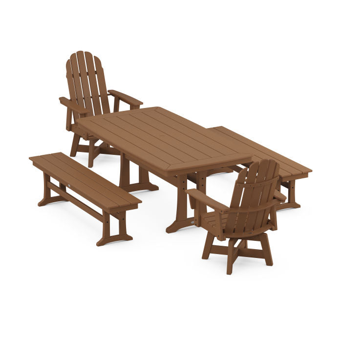 Vineyard Adirondack Swivel Chair 5-Piece Dining Set with Trestle Legs and Benches