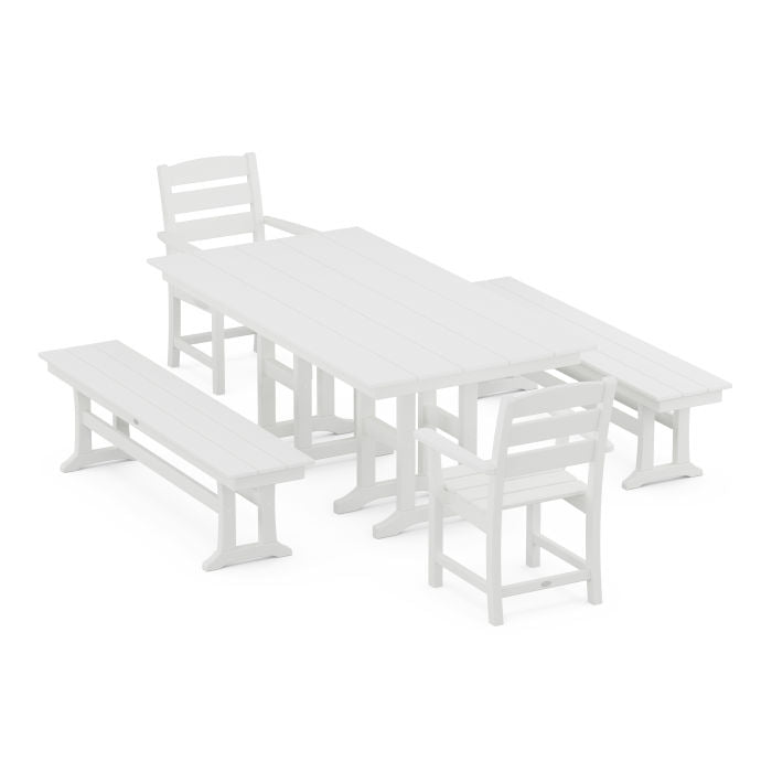 Lakeside 5-Piece Farmhouse Dining Set with Benches in Vintage Finish