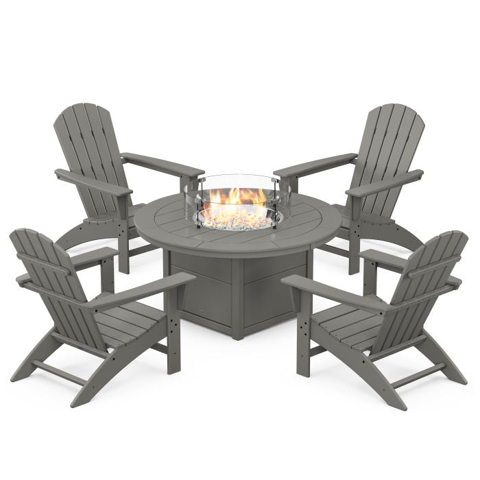 Nautical 5-Piece Adirondack Chair Conversation Set with Fire Pit Table
