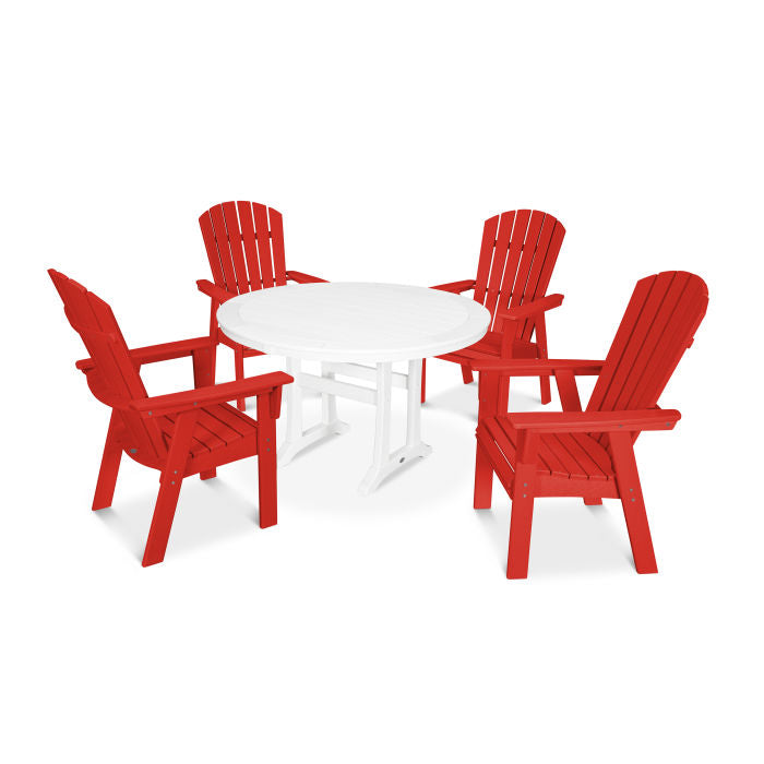 Nautical Curveback Adirondack 5-Piece Round Dining Set with Trestle Legs