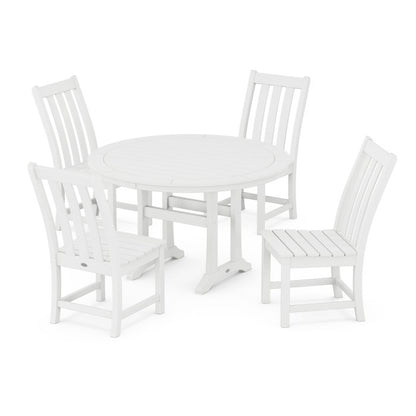 Vineyard Side Chair 5-Piece Round Dining Set With Trestle Legs