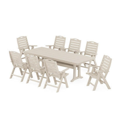 Nautical Highback 9-Piece Farmhouse Dining Set with Trestle Legs
