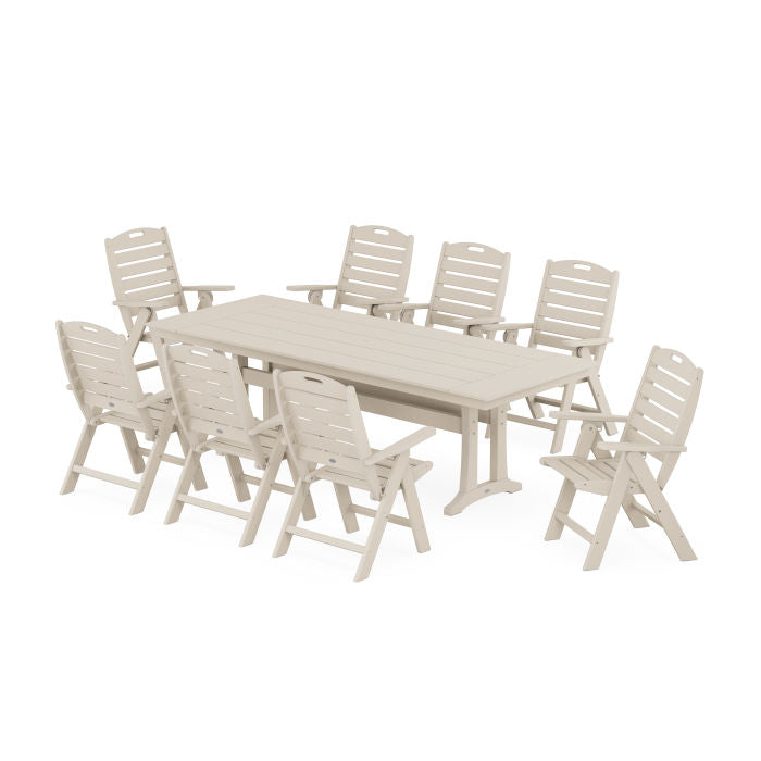 Nautical Highback 9-Piece Farmhouse Dining Set with Trestle Legs