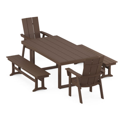 Modern Curveback Adirondack 5-Piece Dining Set with Benches