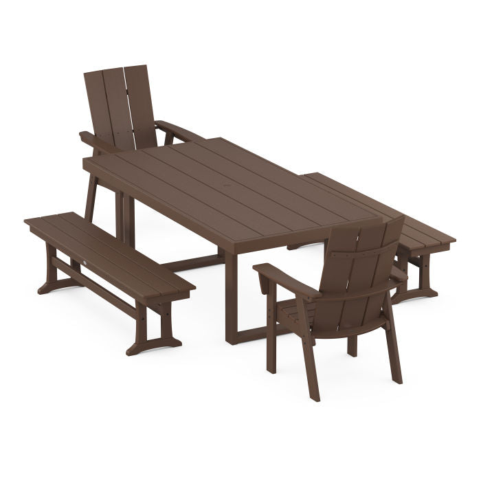 Modern Curveback Adirondack 5-Piece Dining Set with Benches