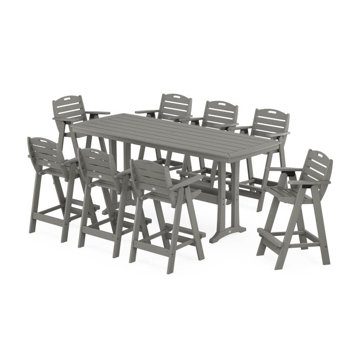 Nautical 9-Piece Bar Set with Trestle Legs