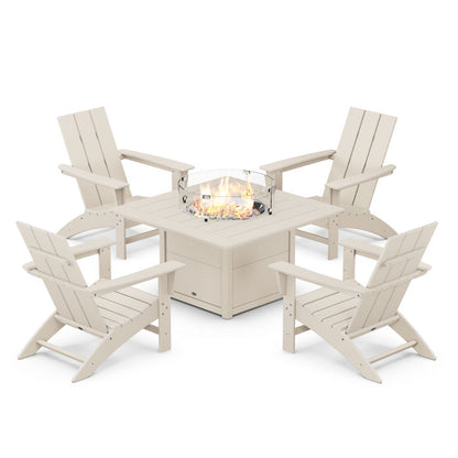 Modern 5-Piece Adirondack Chair Conversation Set with Fire Pit Table