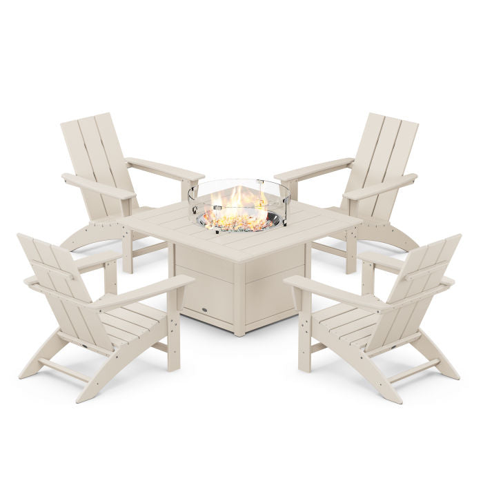 Modern 5-Piece Adirondack Chair Conversation Set with Fire Pit Table