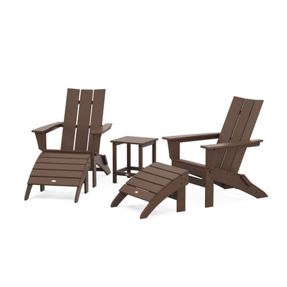 Modern Folding Adirondack Chair 5-Piece Set with Ottomans and 18" Side Table