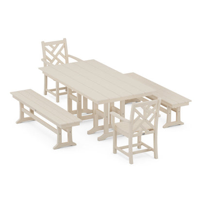 Chippendale 5-Piece Farmhouse Dining Set with Benches