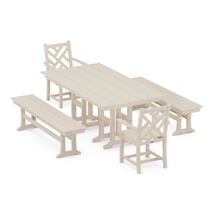 Chippendale 5-Piece Farmhouse Dining Set with Benches