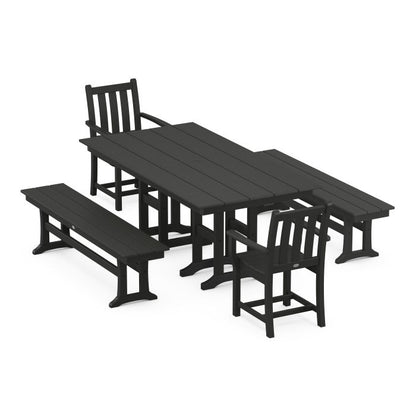 Traditional Garden 5-Piece Farmhouse Dining Set with Benches